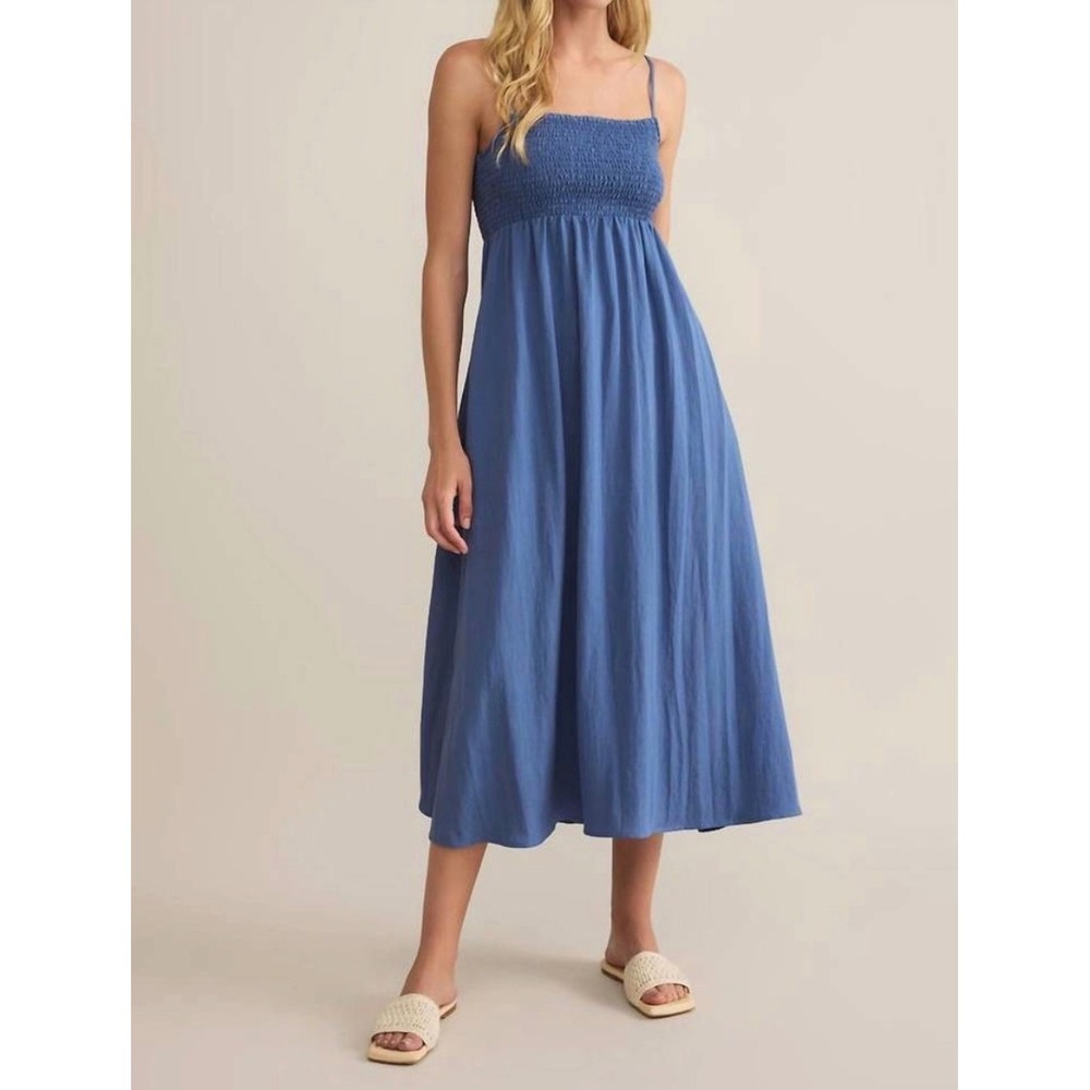 Z Supply Beachside Midi Dress in Riviera Blue Size Large Casual Beach Coastal